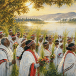 Irreecha Floral Lake Blessing | Oromo Thanksgiving Fine Art Canvas Print