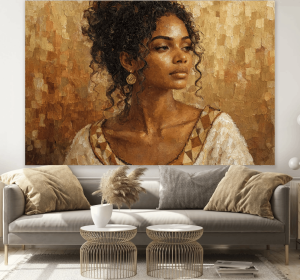 Golden Heritage – Ochre & Terracotta Ethiopian Woman Abstract Canvas Print