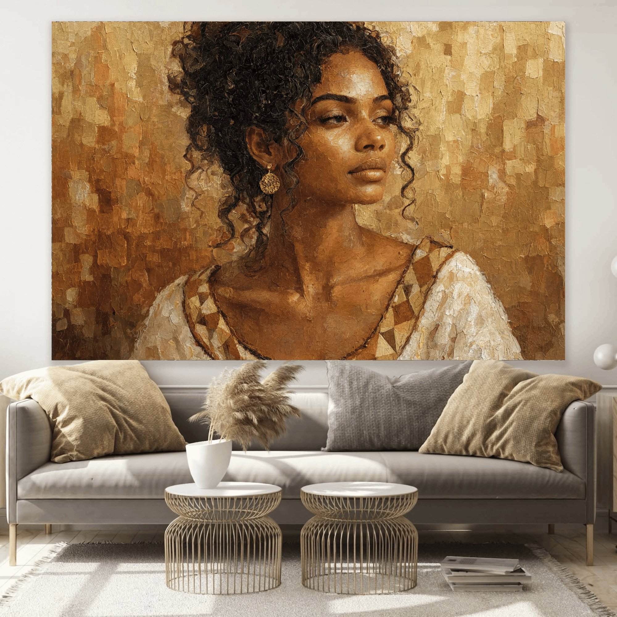 Golden Heritage – Ochre & Terracotta Ethiopian Woman Abstract Canvas Print