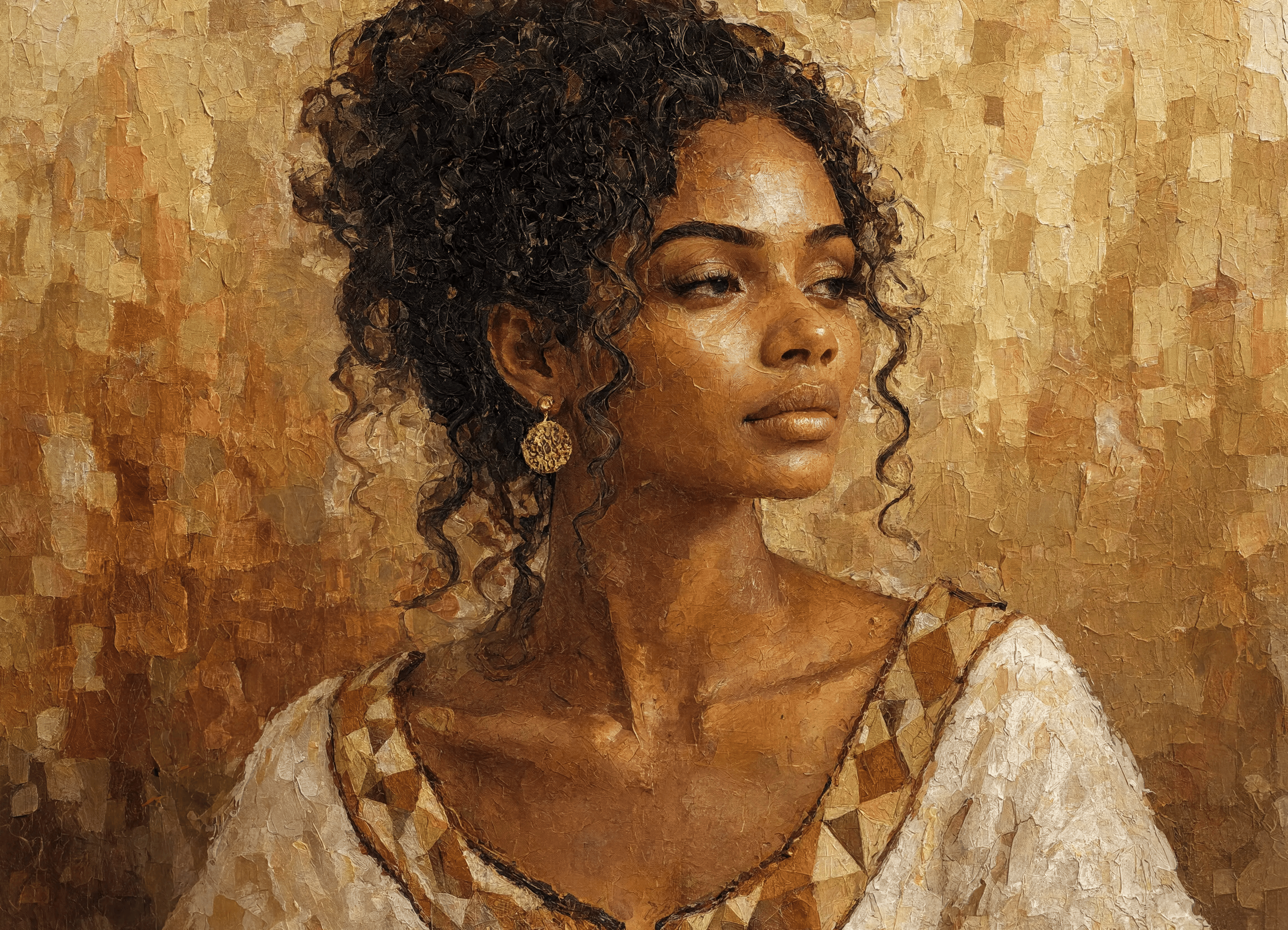 Golden Heritage – Ochre & Terracotta Ethiopian Woman Abstract Canvas Print
