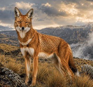 Highland Sentinel: Rare Ethiopian Wolf Premium Wildlife Canvas Art