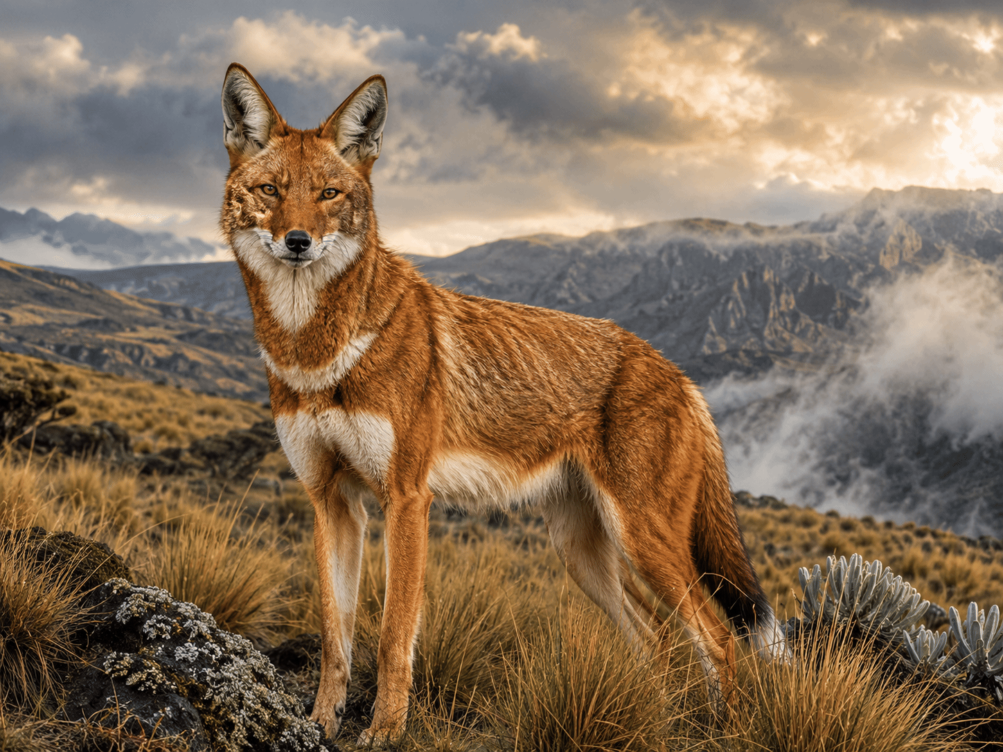 Highland Sentinel: Rare Ethiopian Wolf Premium Wildlife Canvas Art