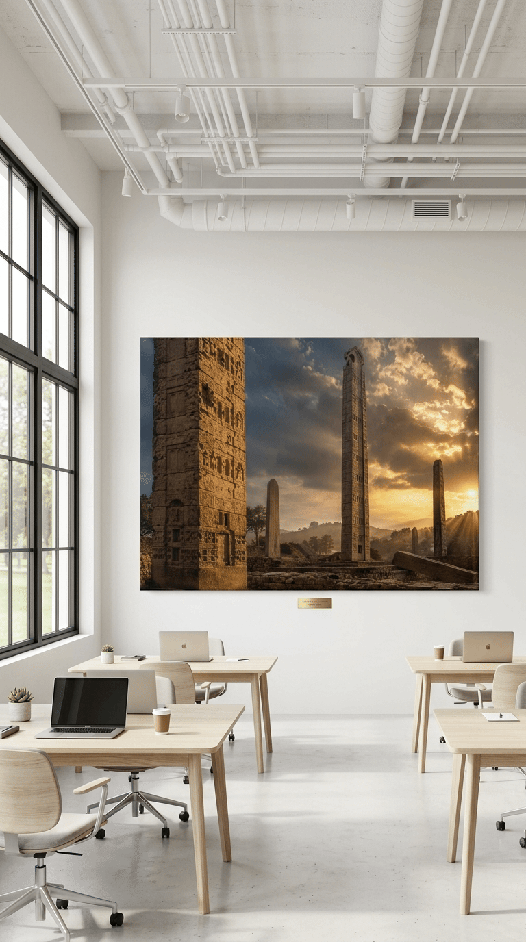 Obelisk of Antiquity: Breathtaking Axum Stelae Dawn Canvas Art