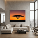 Ethiopian Acacia Sunset Canvas Wall Art – Minimalist African Landscape Print | Addis Ababa Inspired Home Decor