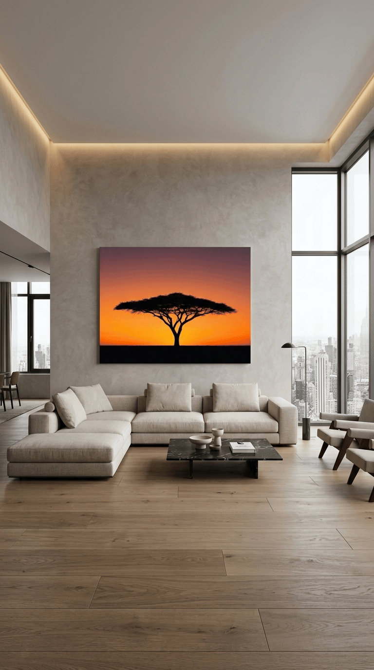 Ethiopian Acacia Sunset Canvas Wall Art – Minimalist African Landscape Print | Addis Ababa Inspired Home Decor