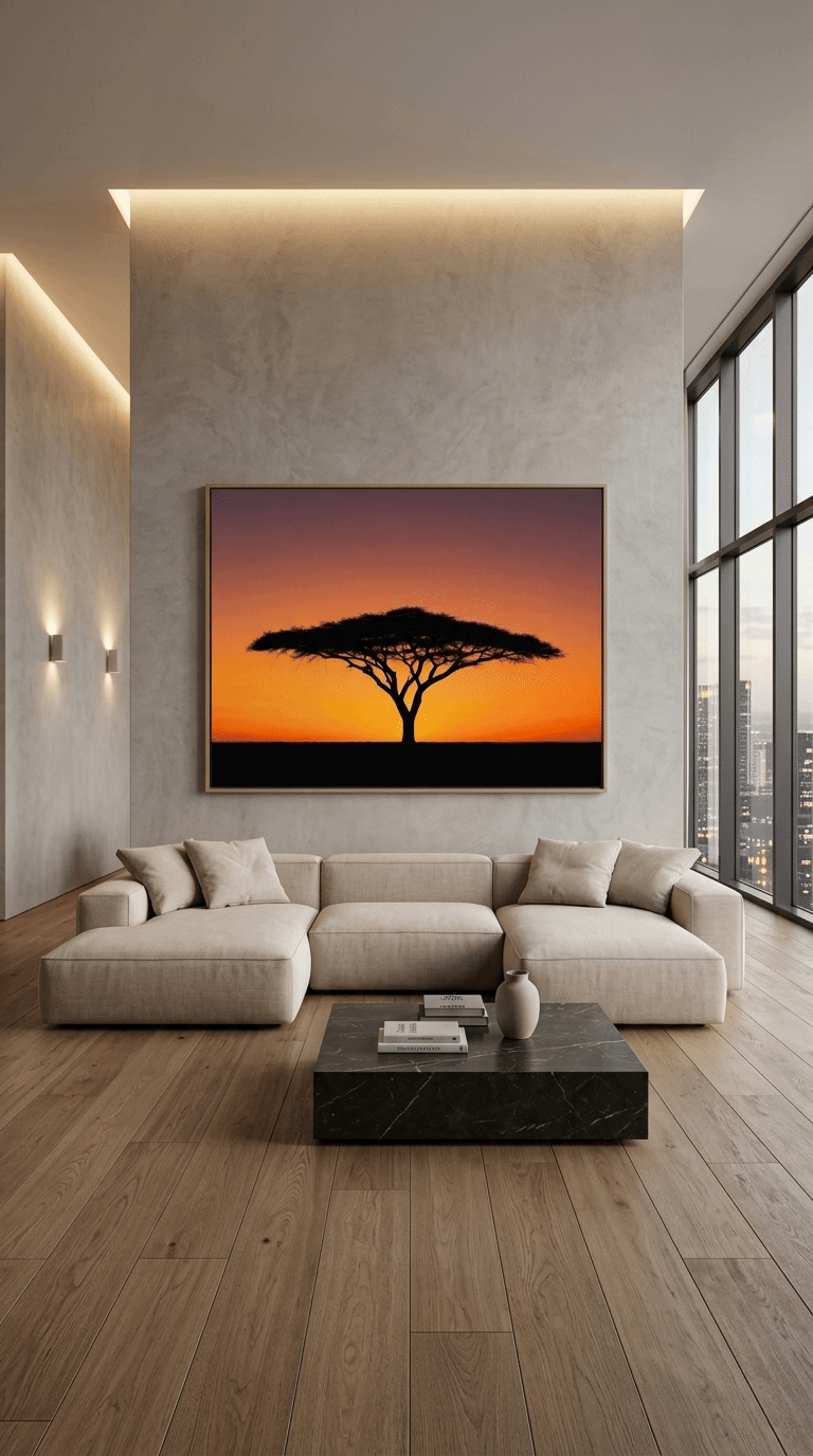 Ethiopian Acacia Sunset Canvas Wall Art – Minimalist African Landscape Print | Addis Ababa Inspired Home Decor