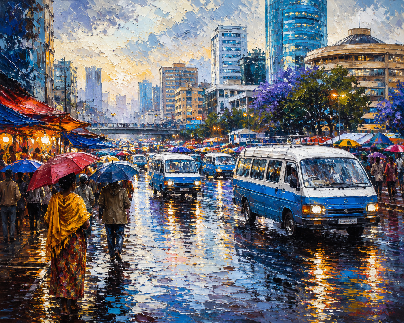 የአዲስ ዝናብ - Rain in Addis Impressionist Canvas