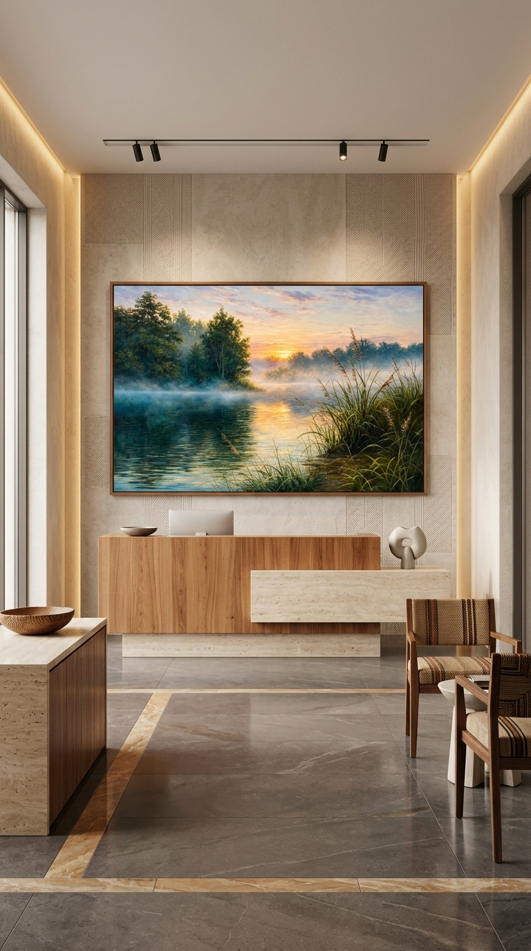 Misty Sunrise Lake Canvas Wall Art | Serene Nature Landscape Painting