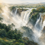 Blue Nile Falls (Abay) Watercolor Print – Calming Luxury Landscape Art