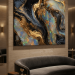 Welo Opal Fire: Premium Abstract Obsidian & Gold Canvas Wall Art