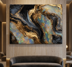 Welo Opal Fire: Premium Abstract Obsidian & Gold Canvas Wall Art